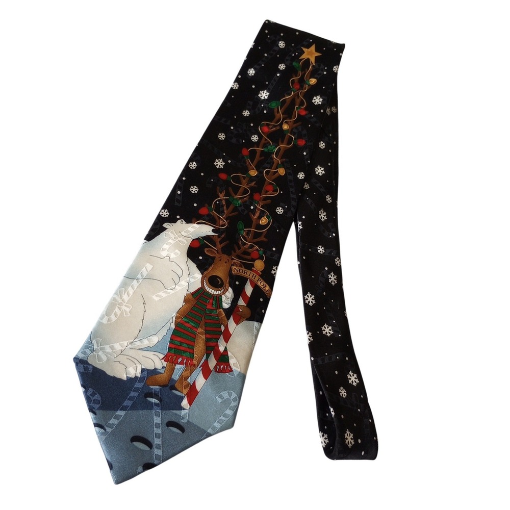 Yule Tie Greetings Hallmark Mens Silk Christmas Tie Polar Bear Reindeer Black